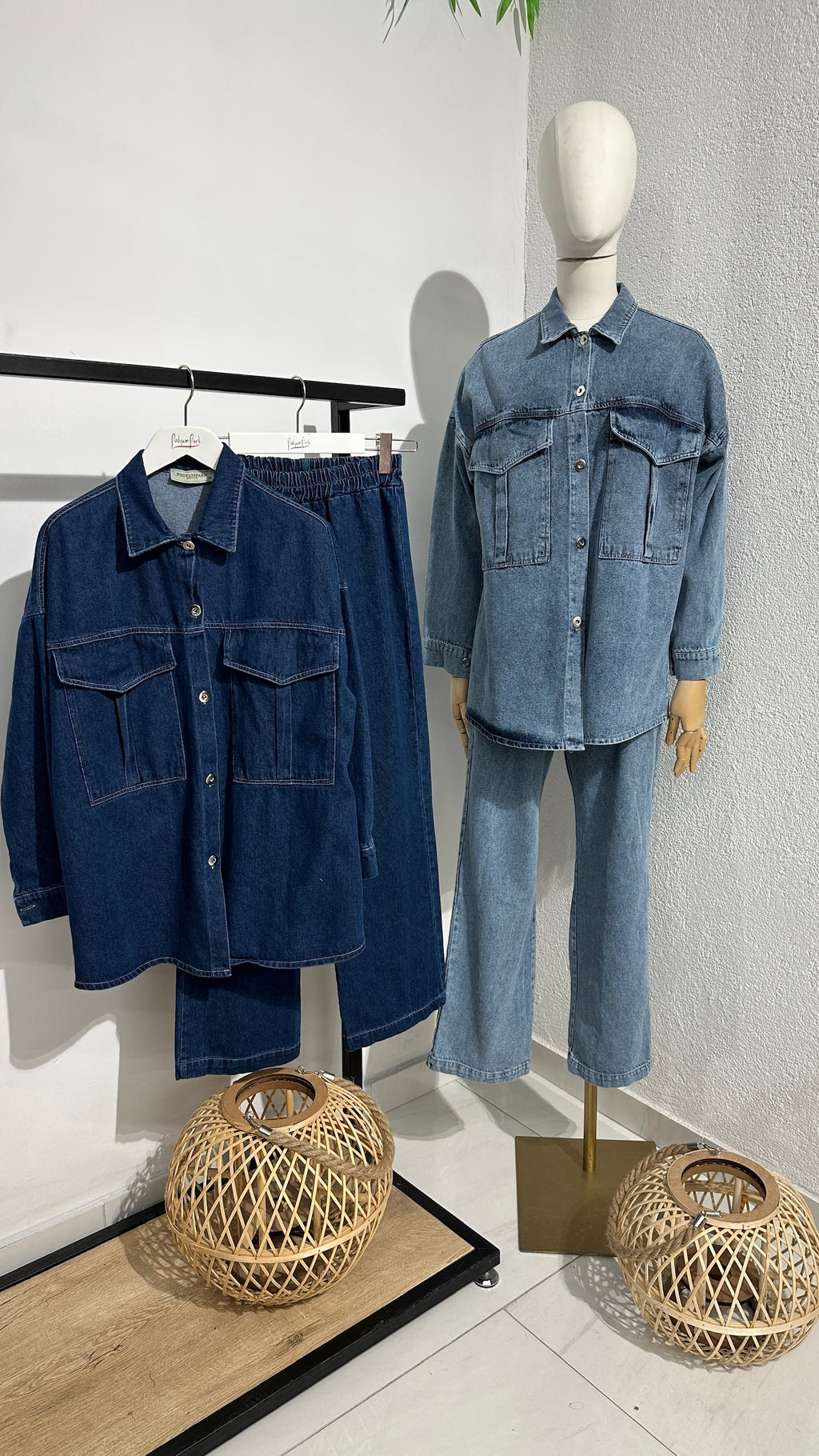 Cep Detaylı Denim Takım