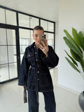 Kemerli Denim Takım-Düğmeli Cepli