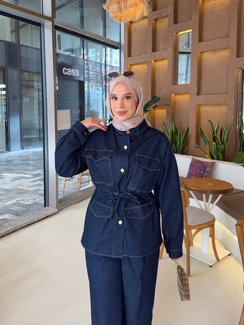 Belden Oturtmalı Denim Takım