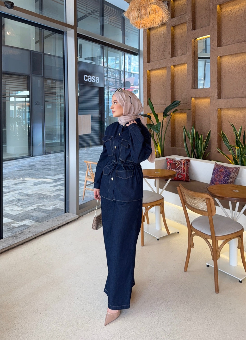Belden Oturtmalı Denim Takım