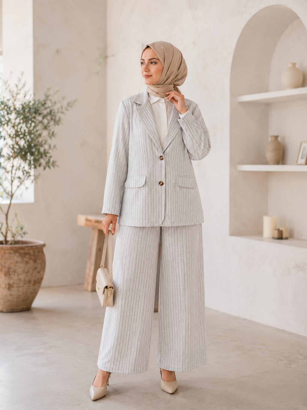 Çizgili Blazer Ceket Pantolon Takım