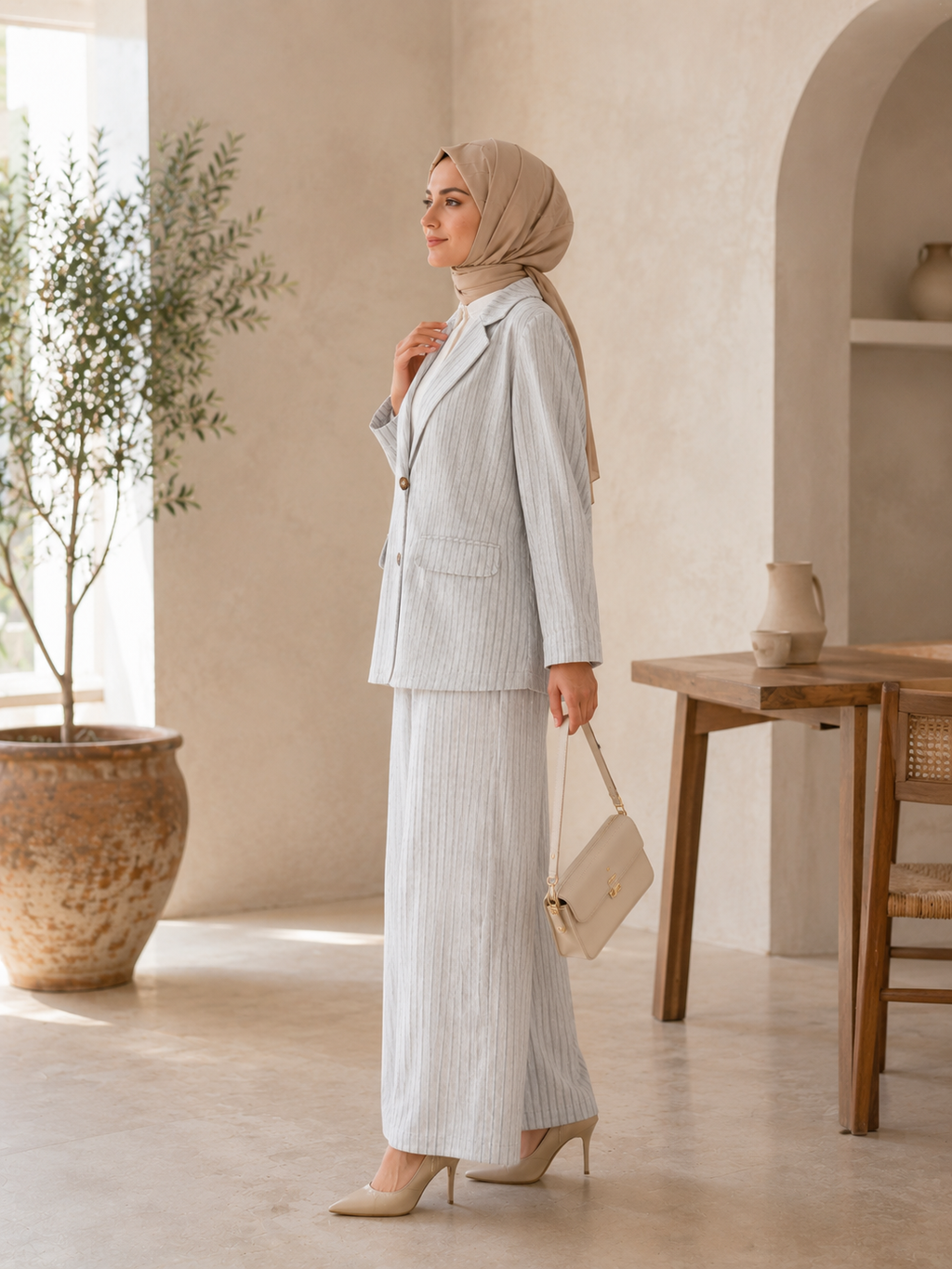 Çizgili Blazer Ceket Pantolon Takım