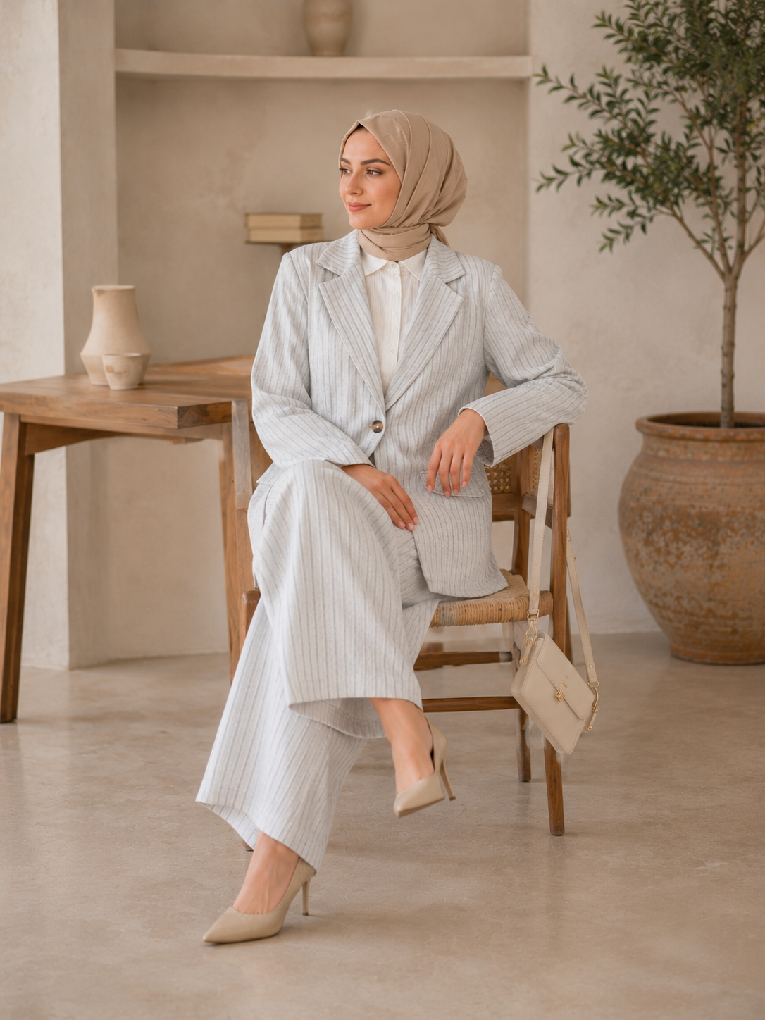 Çizgili Blazer Ceket Pantolon Takım