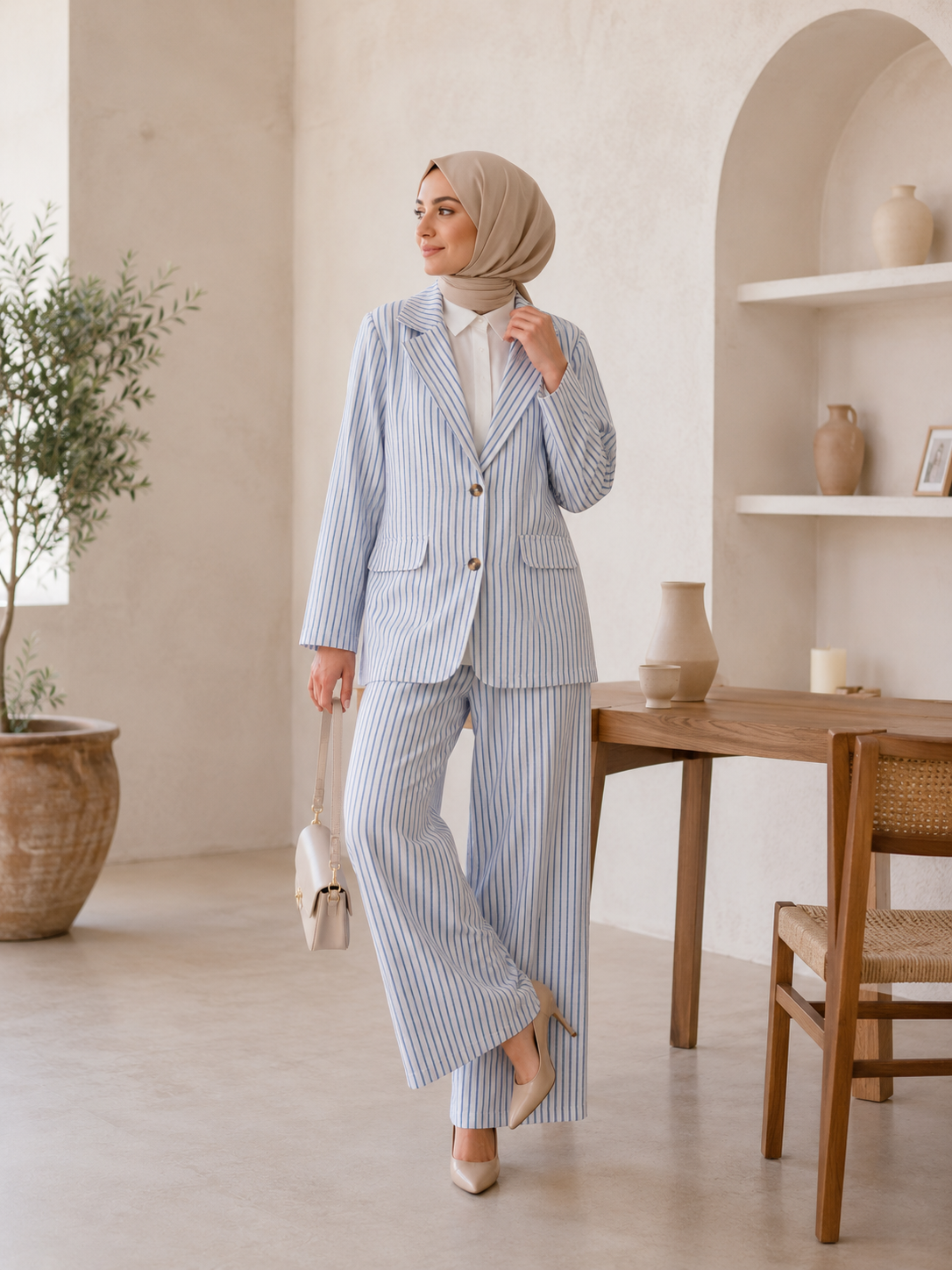 Çizgili Blazer Ceket Pantolon Takım