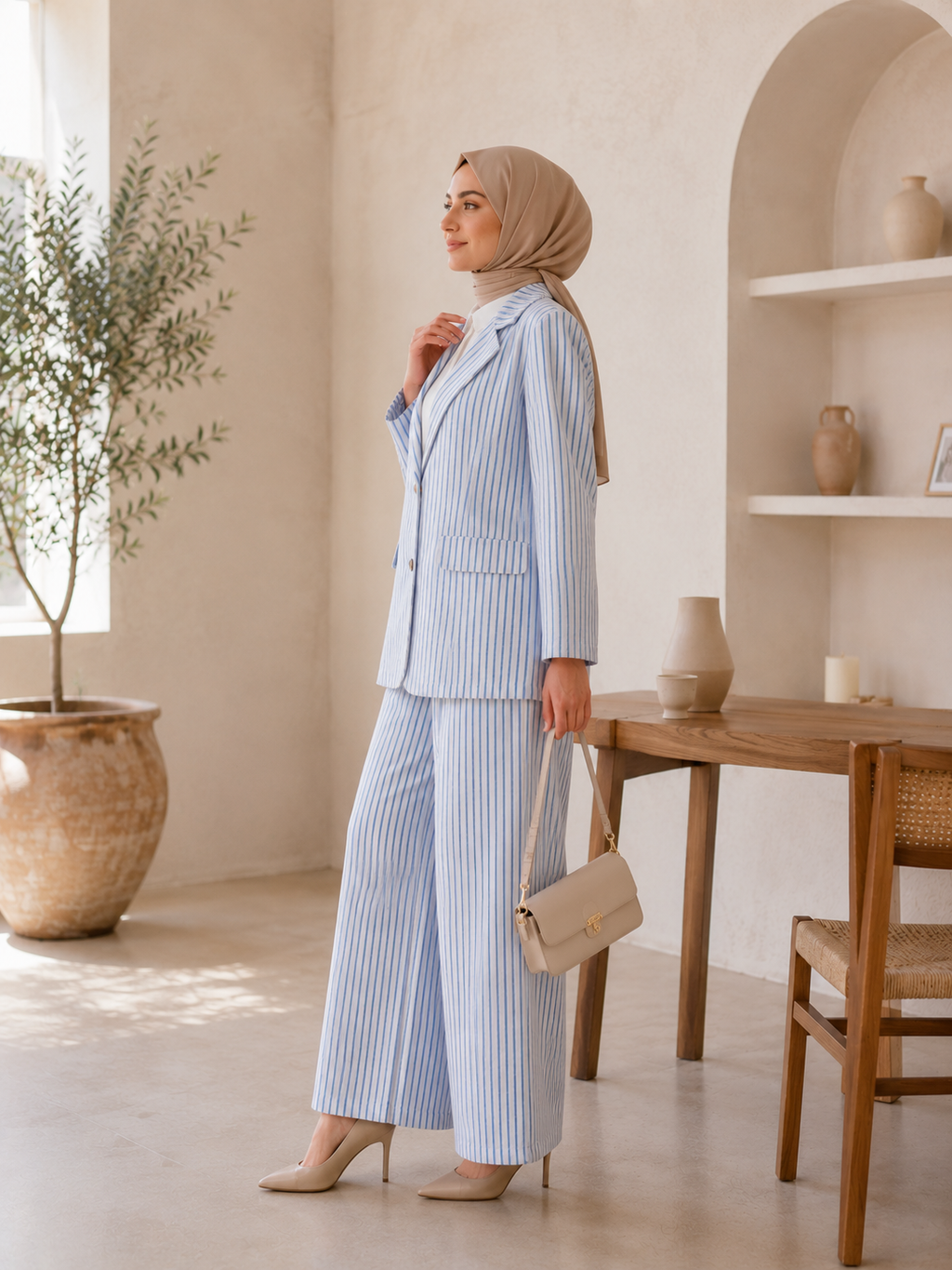 Çizgili Blazer Ceket Pantolon Takım