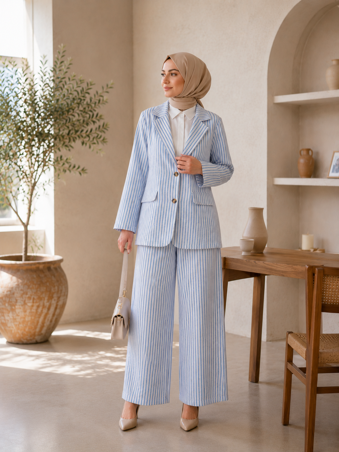 Çizgili Blazer Ceket Pantolon Takım