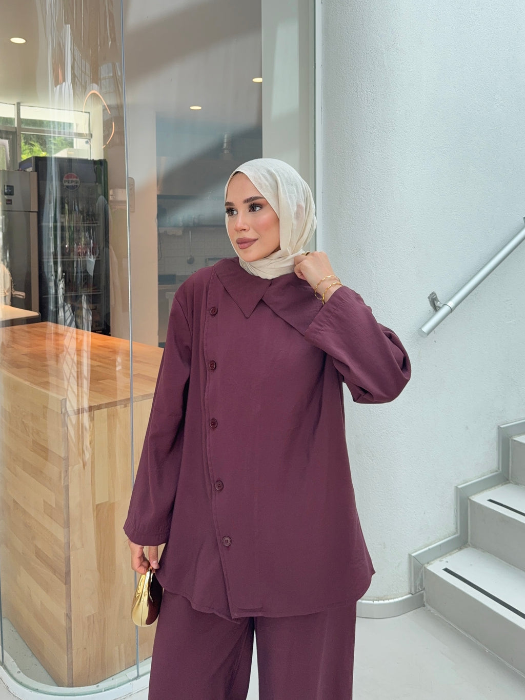 Trend Asimetrik Gömlek Pantolon Takım