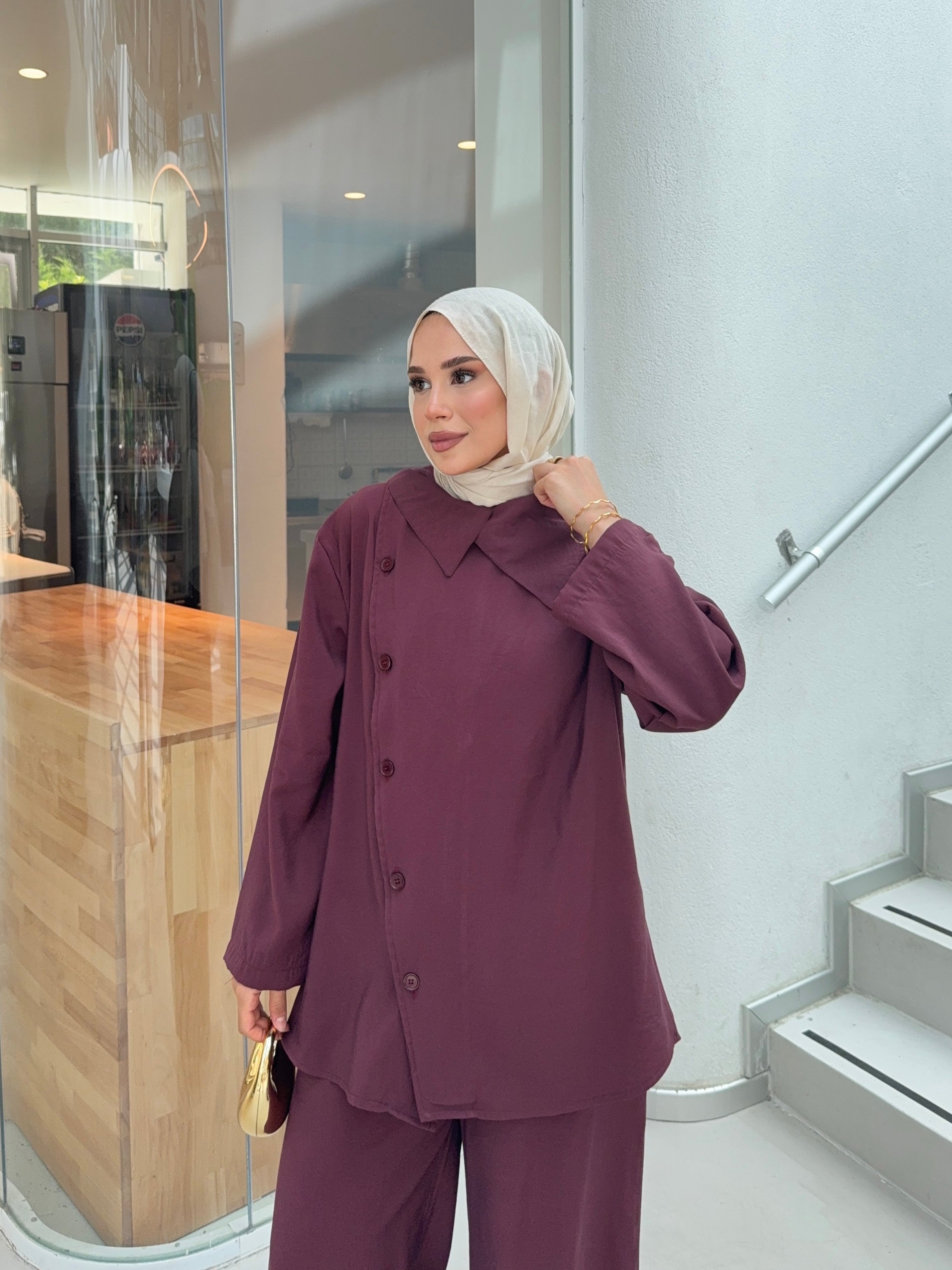 Trend Asimetrik Gömlek Pantolon Takım