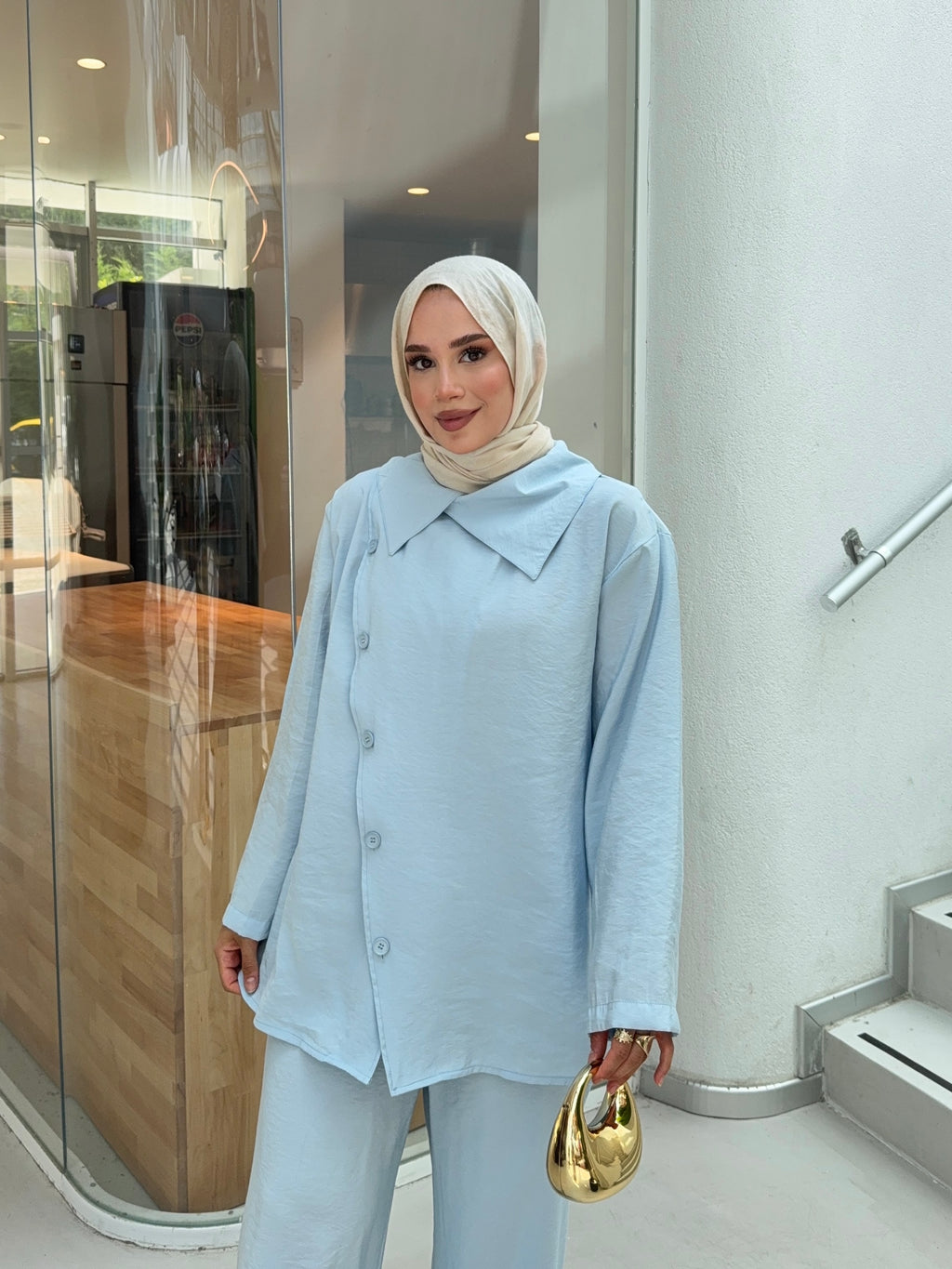 Trend Asimetrik Gömlek Pantolon Takım