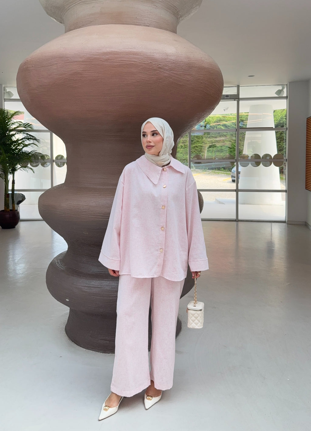 Oversize Asimetrik Detay Gömlek Pantolon Takım