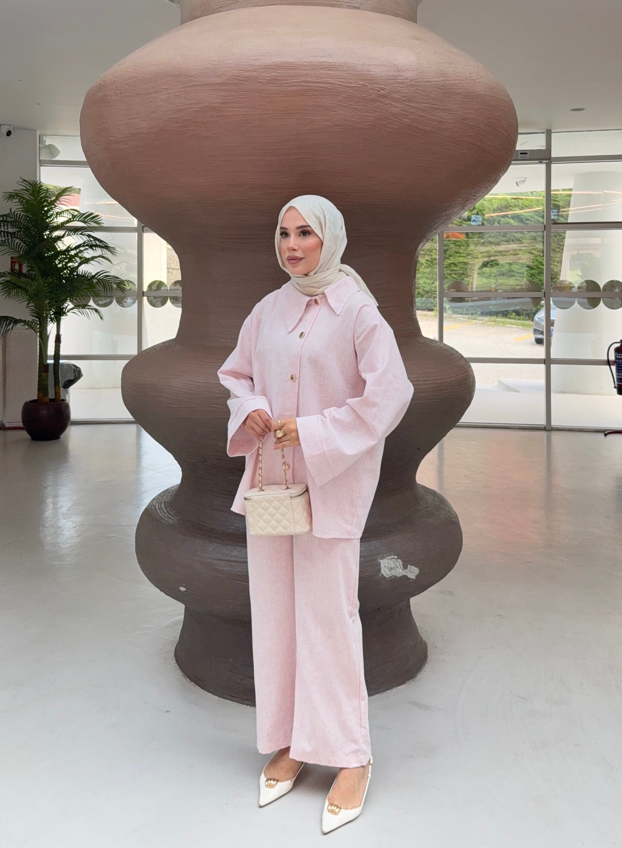 Oversize Asimetrik Detay Gömlek Pantolon Takım