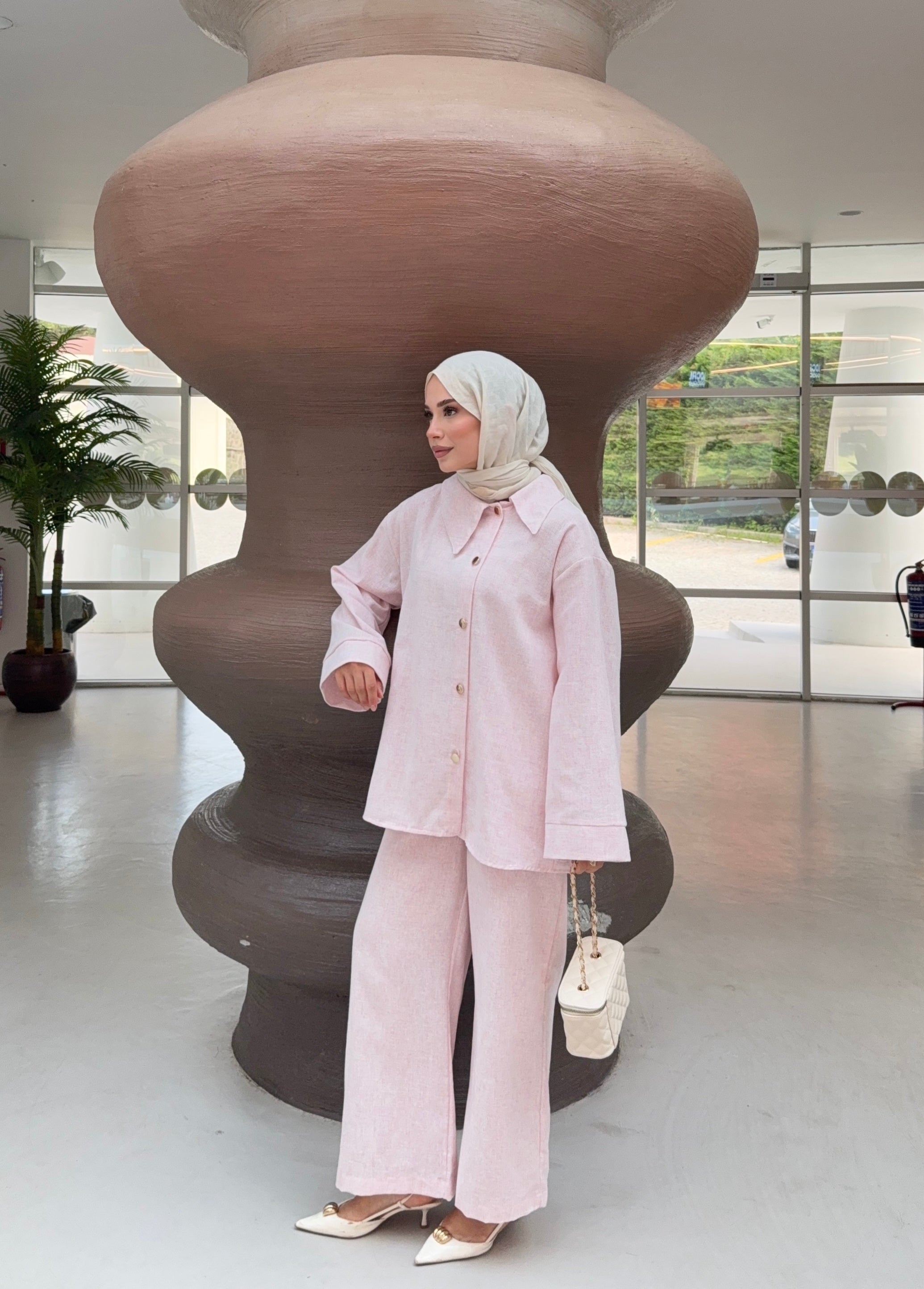 Oversize Asimetrik Detay Gömlek Pantolon Takım