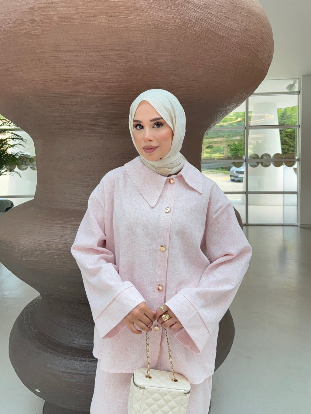Oversize Asimetrik Detay Gömlek Pantolon Takım