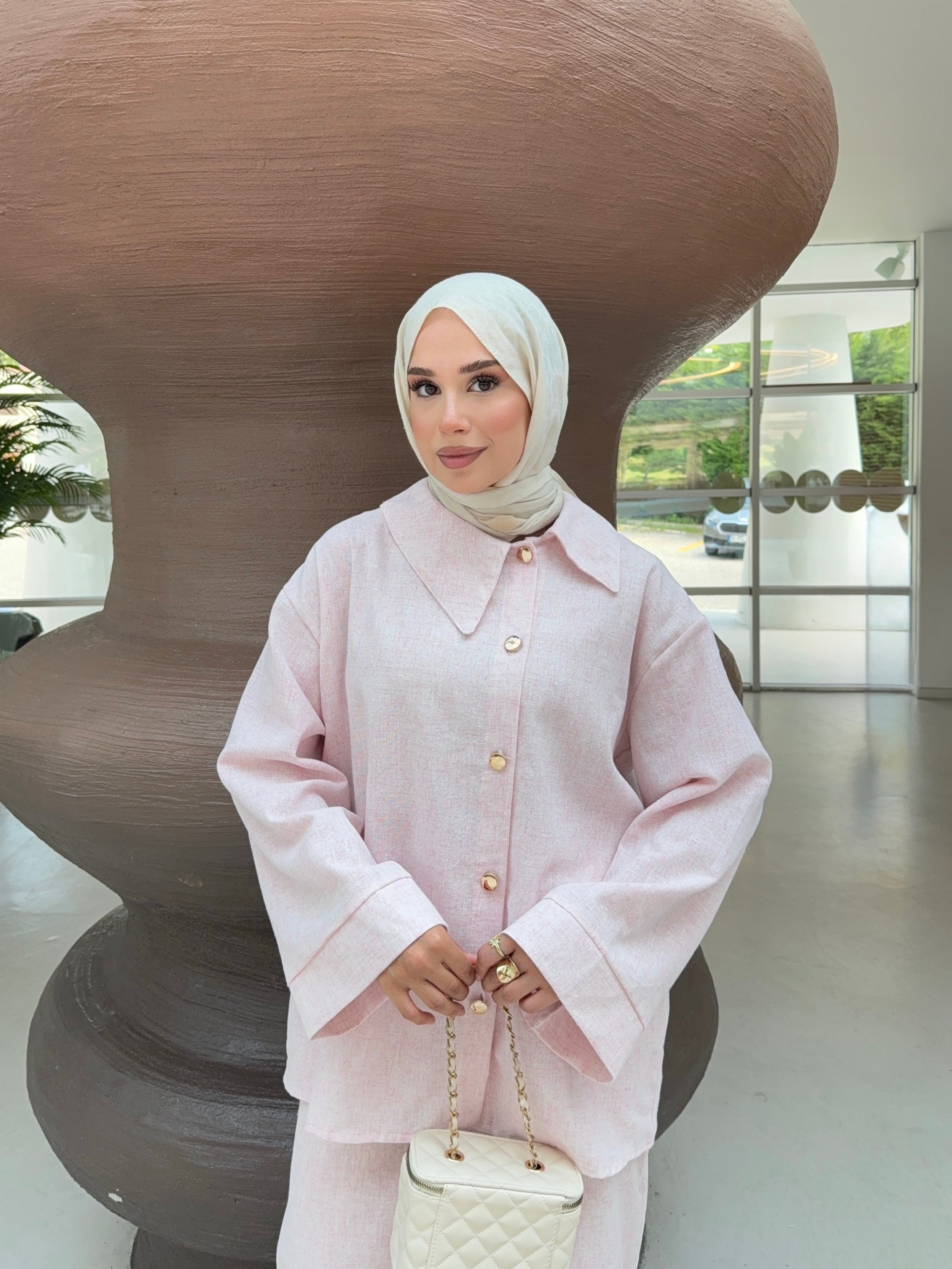 Oversize Asimetrik Detay Gömlek Pantolon Takım