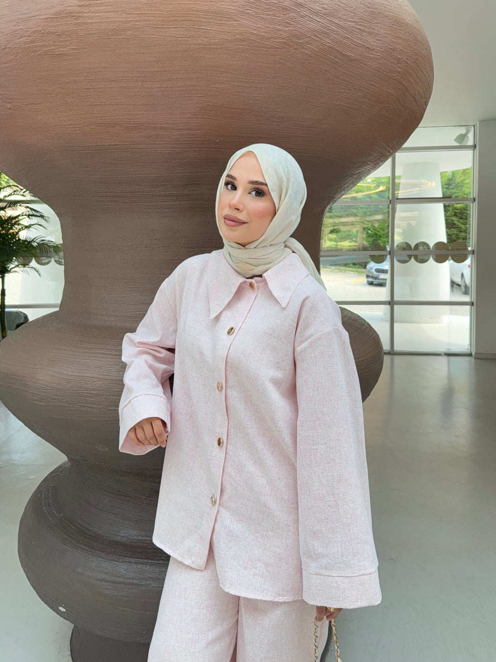 Oversize Asimetrik Detay Gömlek Pantolon Takım